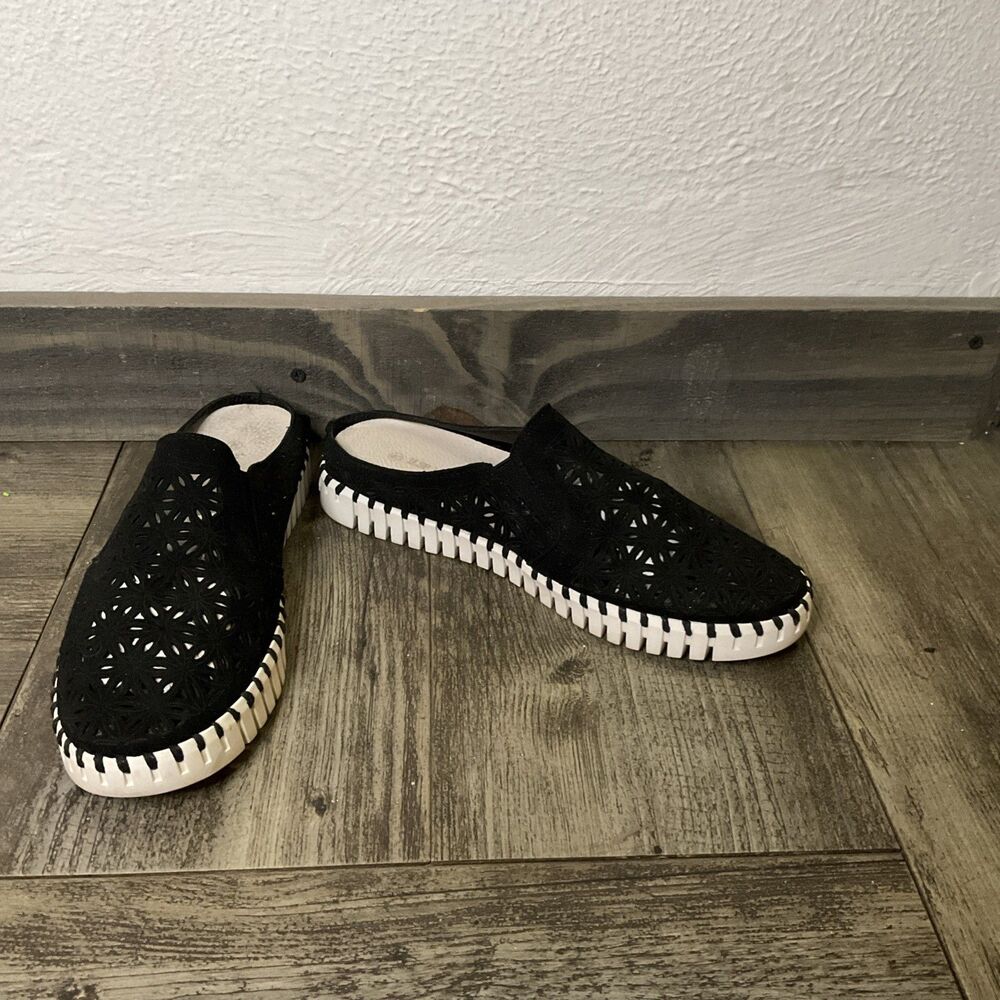 Ilse Jacobsen Womens Tulip Black Slip On Perforated Shoes Size 9
